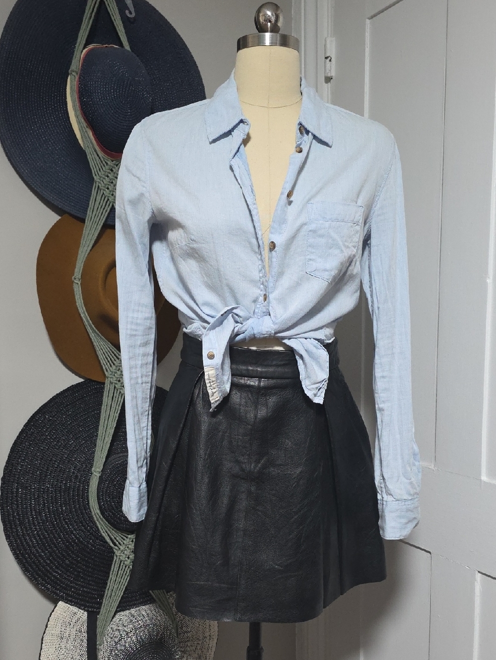 Reformation Black Leather Circle Skirt